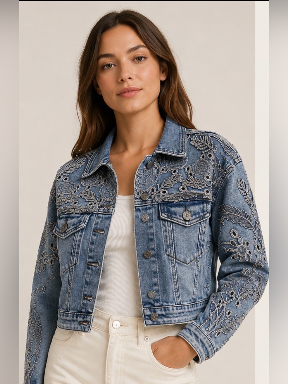 Nina Rossi soft and stretchy Embroidered Denim Jacket with sparkles - M,L,XL NWT